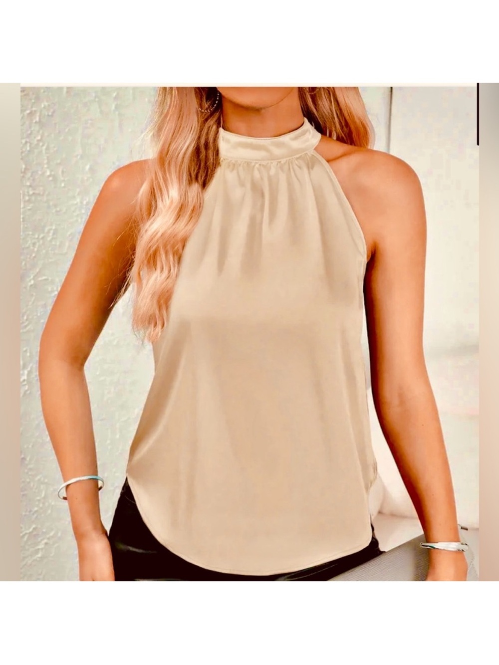 NWT!Allegra K large Gold halter Sleeveless Blouse - Picture 2 of 3